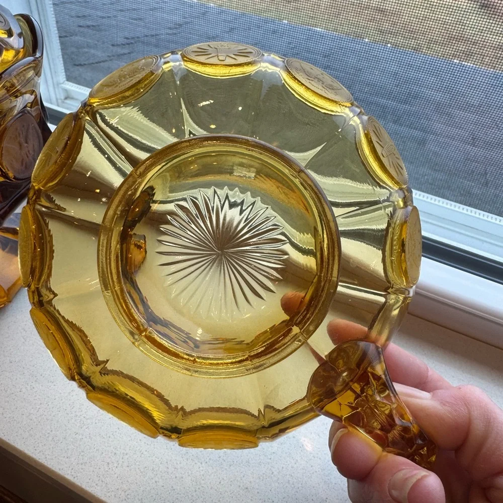 Vintage FOSTORIA AMBER Coin Glass Set